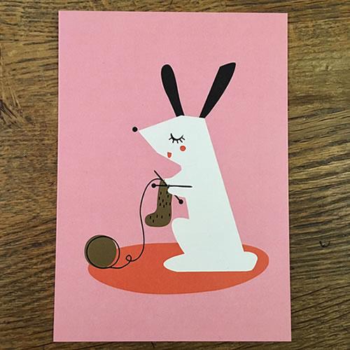Knitting Bunny (or dog!) Postcard