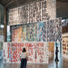 Art installation with patterned panels in a modern indoor setting