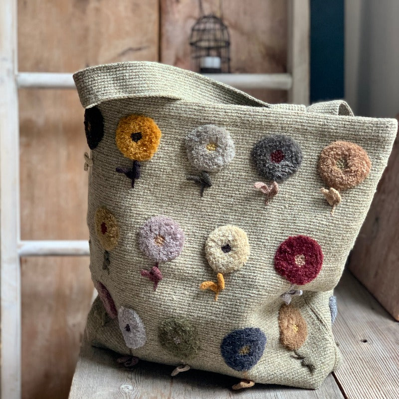 Sophie Digard - Crocheted + Embroidered Wool Bag with Velvet Flowers