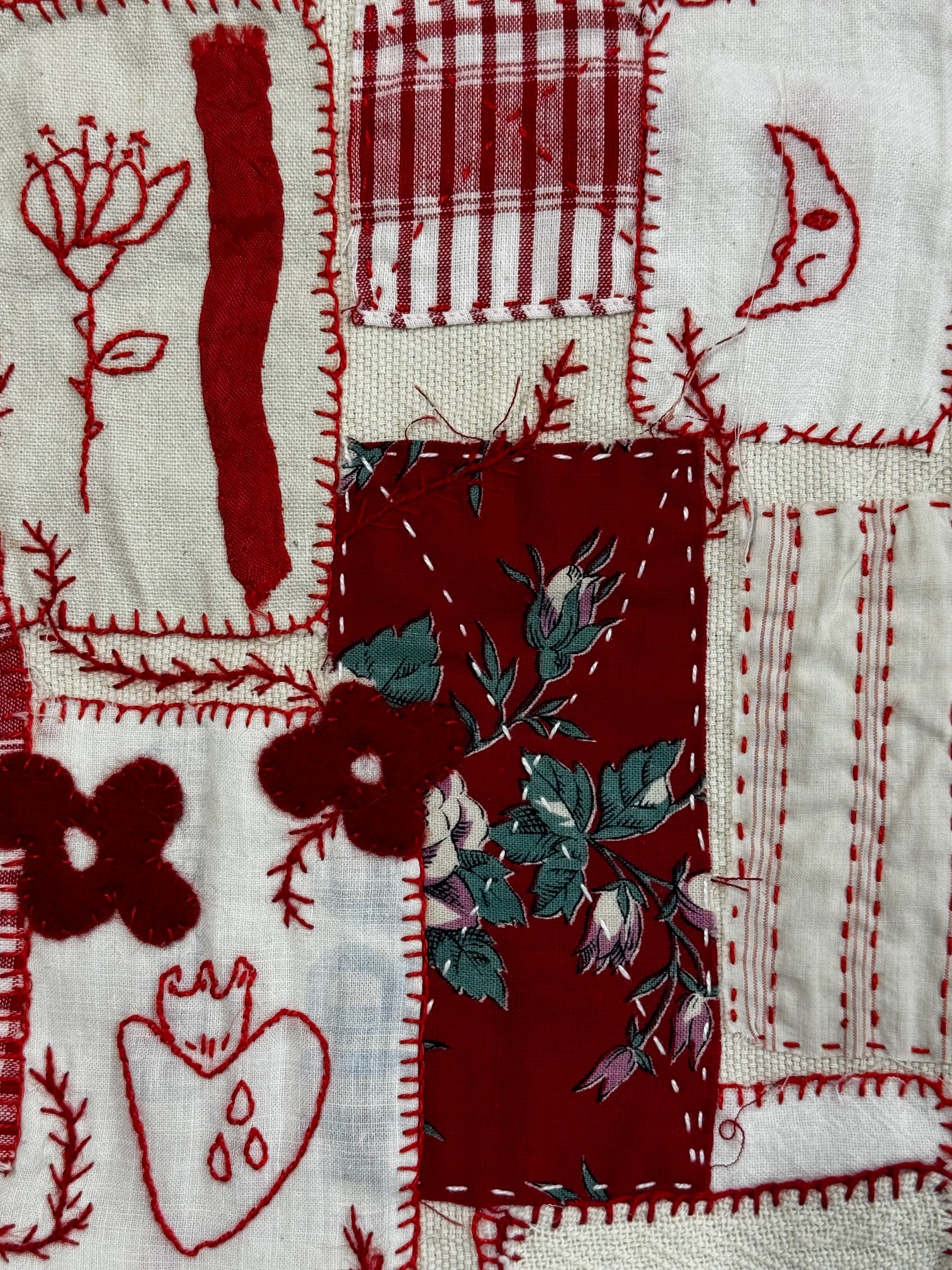 Patchwork fabric with floral and geometric patterns