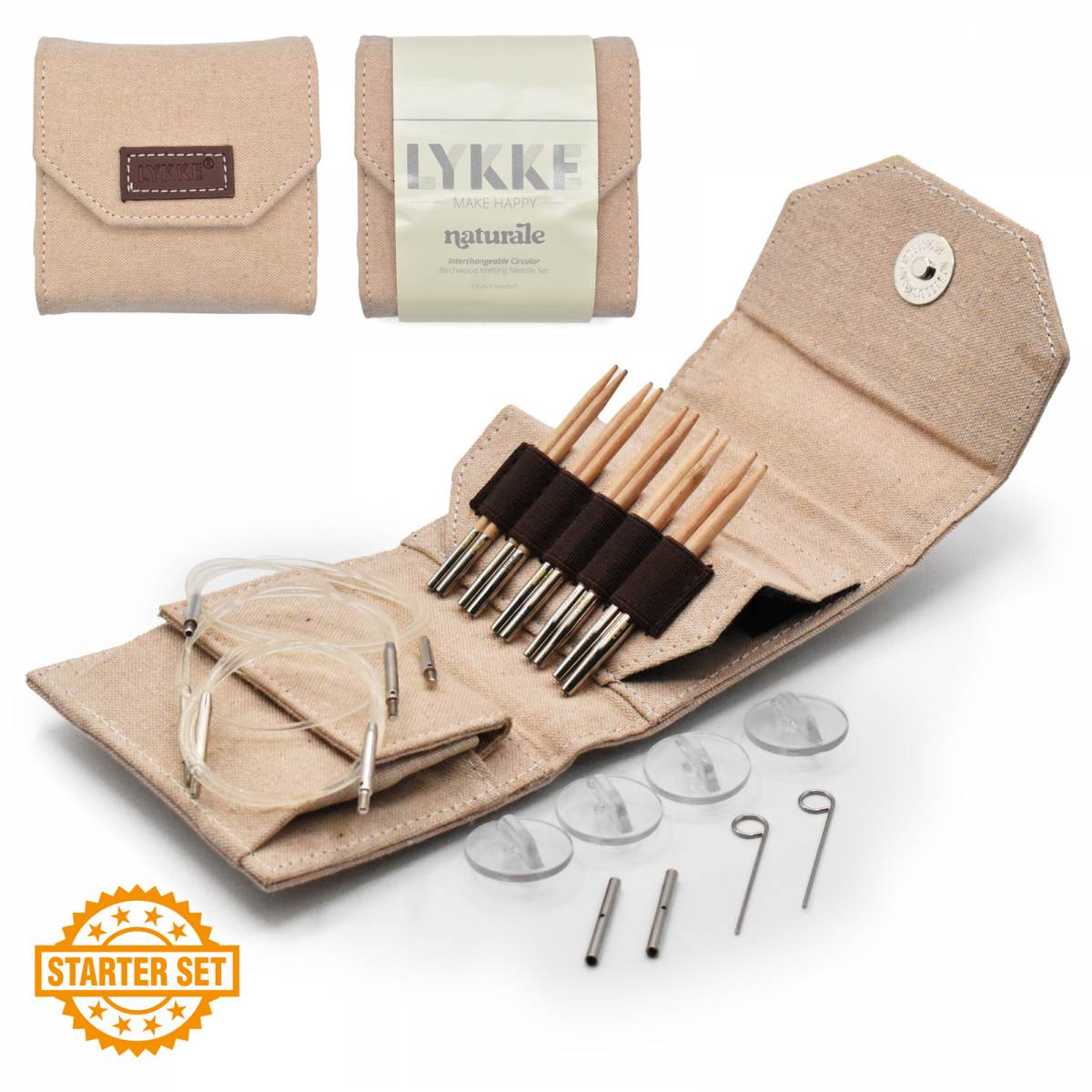 LYKKE Naturale 9cm (3.5") Interchangeable Needle Starter Set - Beige Canvas Case