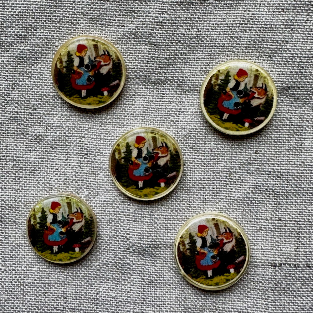 Little Red Riding Hood and Wolf Button ( flat button )