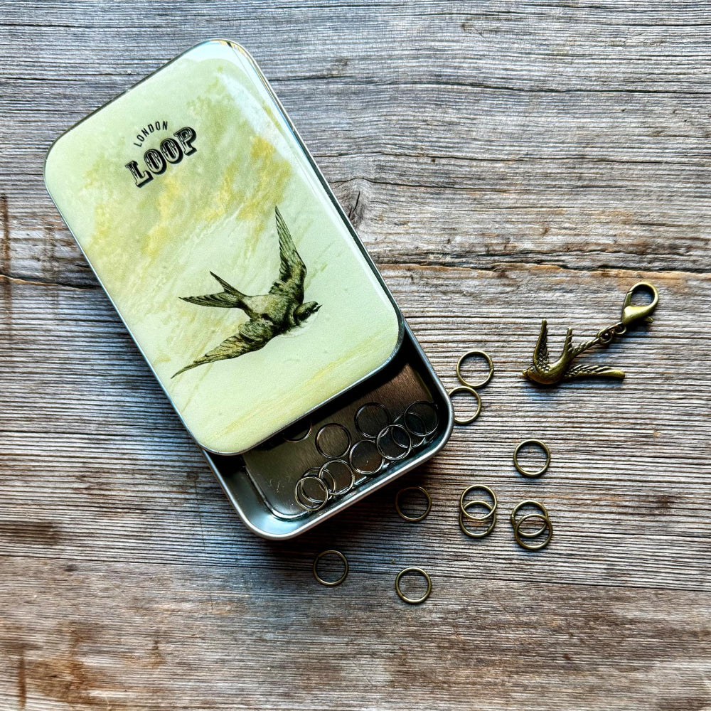 Loop Haberdashery Bird Tin with Stitch Markers