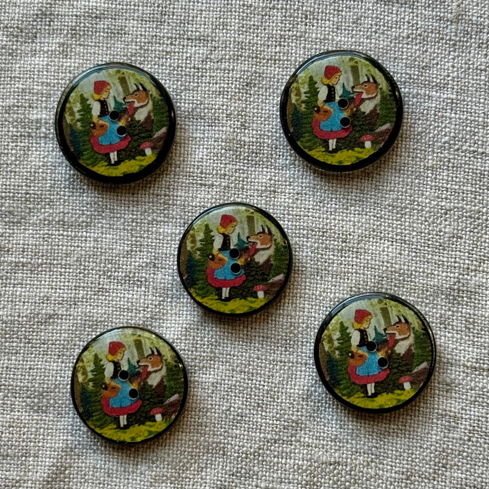 Little Red Riding Hood and Wolf Button ( flat button )