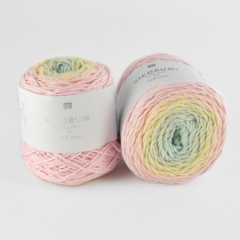 Ricorumi Spin DK Cotton Yarn - 50g Rainbow Gradient Ball, 155 Meters, For Amigurumi Crochet, Baby Toys & Layettes, Saliva Resistant