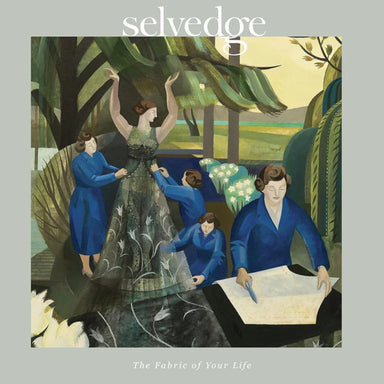 Cover of 'selvedge' magazine with a painting of women in a garden setting.