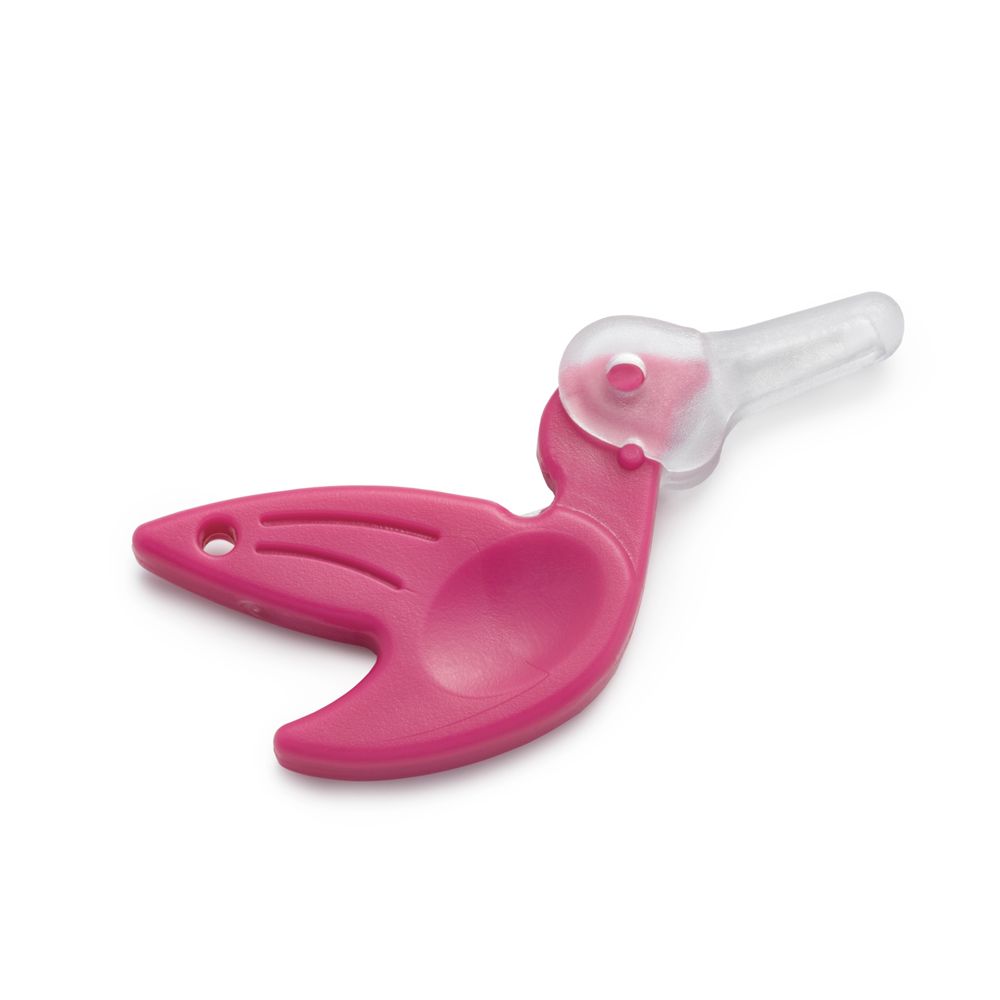 Pink and clear plastic tool on a white background