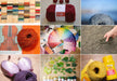 Collage of various yarns, color swatches, and natural materials.