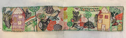 Decorative strip with houses, trees, and animals on a white background