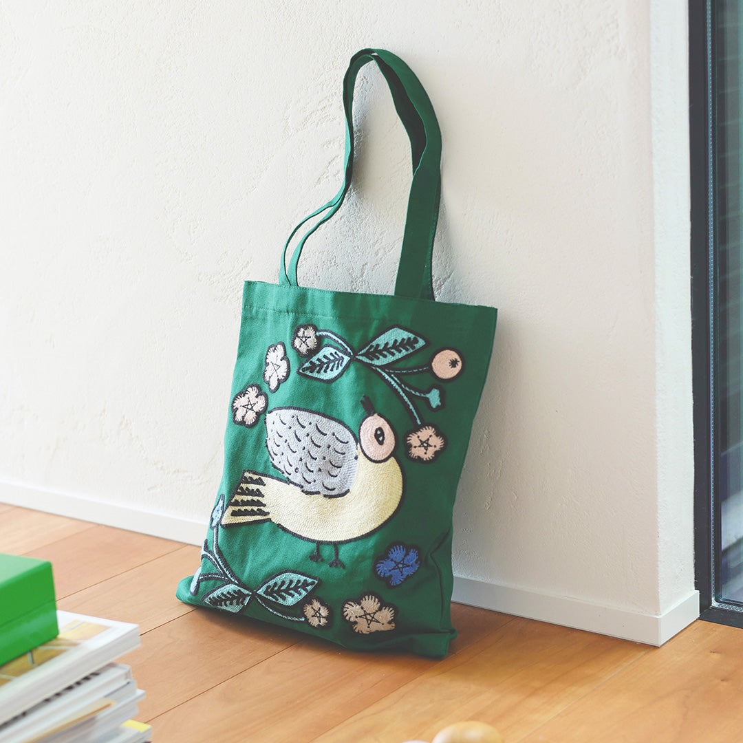 Embroidered Bird Tote - Miyuki Matsuo (Large)