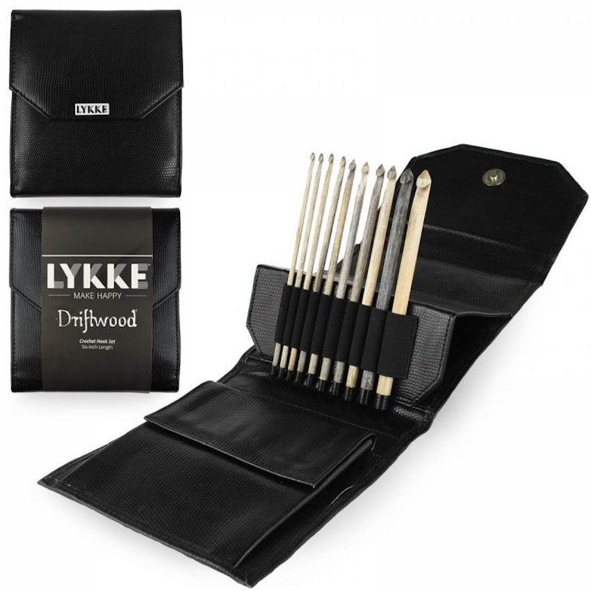 LYKKE 6" Driftwood Crochet Hook Set - Black Faux Leather