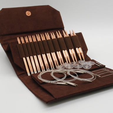 Premium 5 Inch Rosewood Interchangeable Circular Knitting Needle Set |  Leather Case (29 Piece Set)