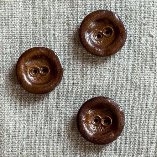 Vintage Brown Leather Button 25mm